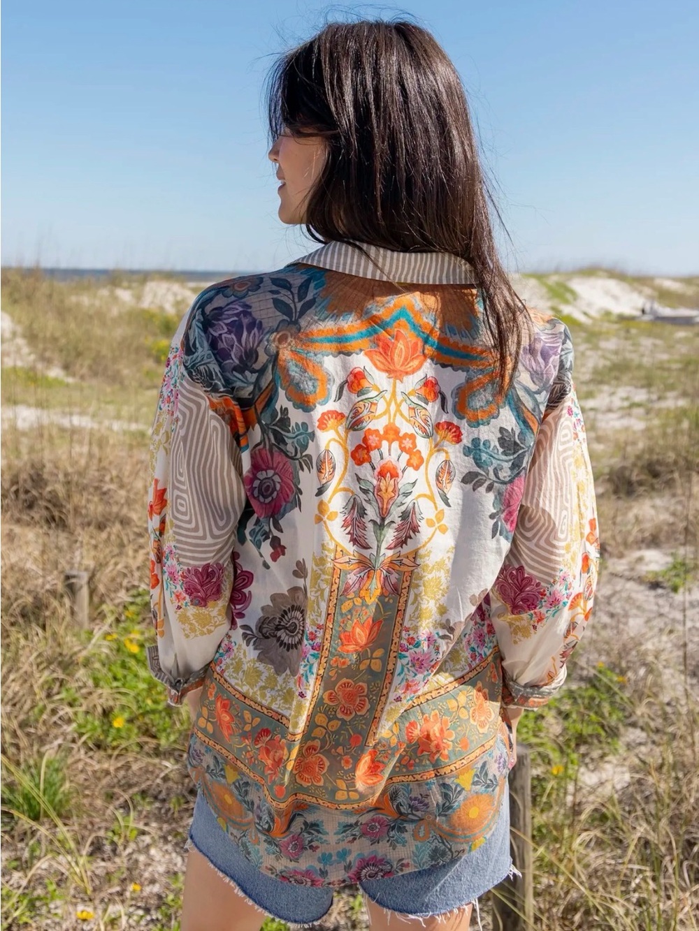 Natural Life Lightweight Floral Cotton Patchwork style button front blouse M - Picture 3 of 11